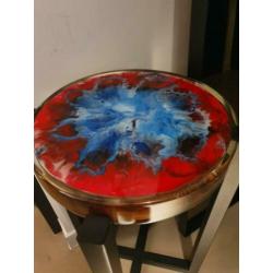 Hoge bijzettafel/sidetable EPOXY met eiken (EYE-CATCHER!!!)