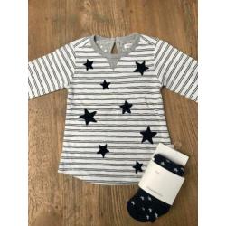 Noppies jurk + maillot - m68 - grijs/wit/blauw - nieuw!! -