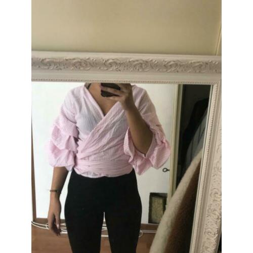 Wikkel blouse helemaal nieuw maat s/m strepen wit roze zomer