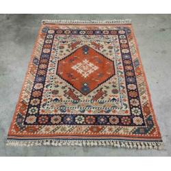 Handgeknoopt anatolia tapijt oranje blue Perzisch 128x155cm
