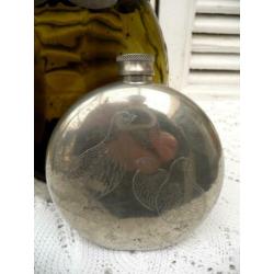 Sheffield rose pewter england Drankflesje met Jachtdecor