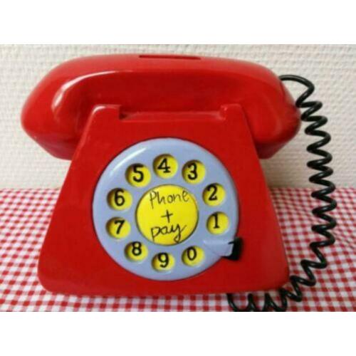 Leuke Rode Retro telefoon spaarpotje Phone + pay