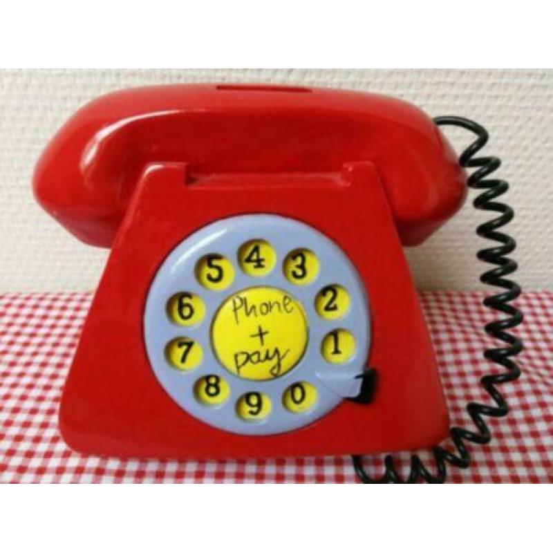 Leuke Rode Retro telefoon spaarpotje Phone + pay