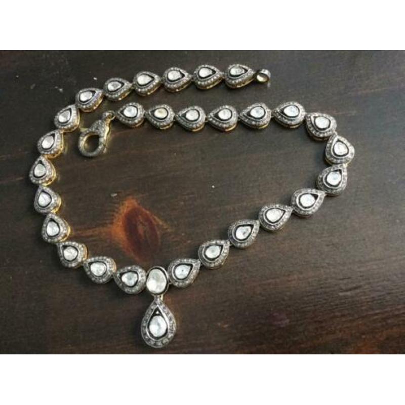 Zilveren goud ketting met ruwe diamant