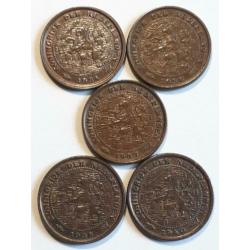 1/2 cent 1934-36-37-38-40 (3e Type) Wilhelmina (Setje 5X)