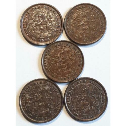 1/2 cent 1934-36-37-38-40 (3e Type) Wilhelmina (Setje 5X)