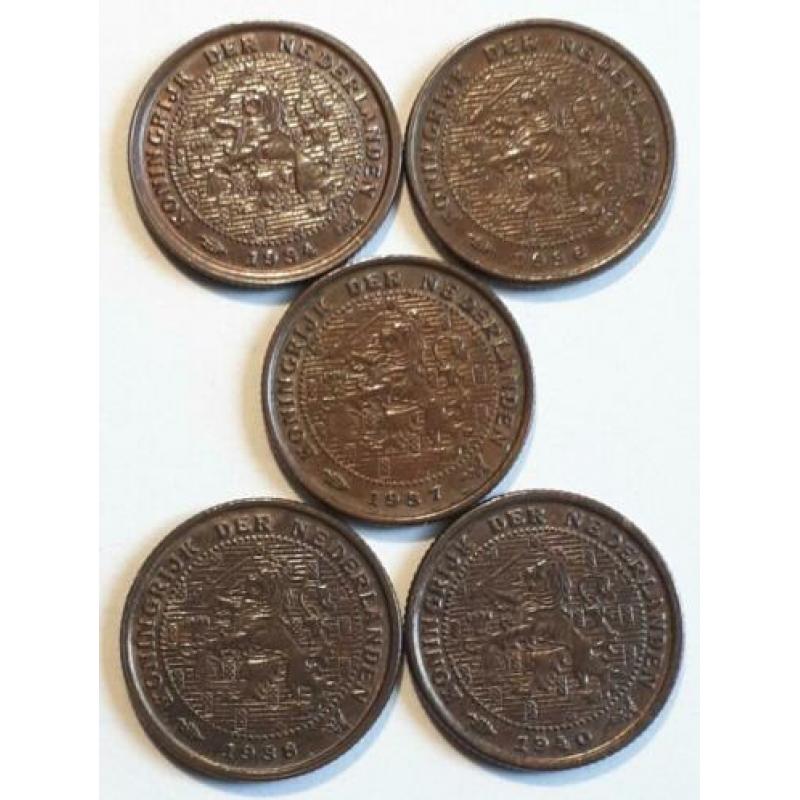 1/2 cent 1934-36-37-38-40 (3e Type) Wilhelmina (Setje 5X)