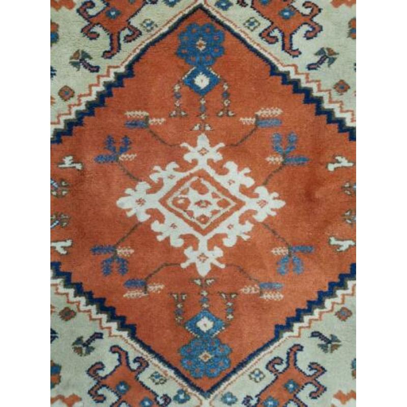 Handgeknoopt anatolia tapijt oranje blue Perzisch 128x155cm