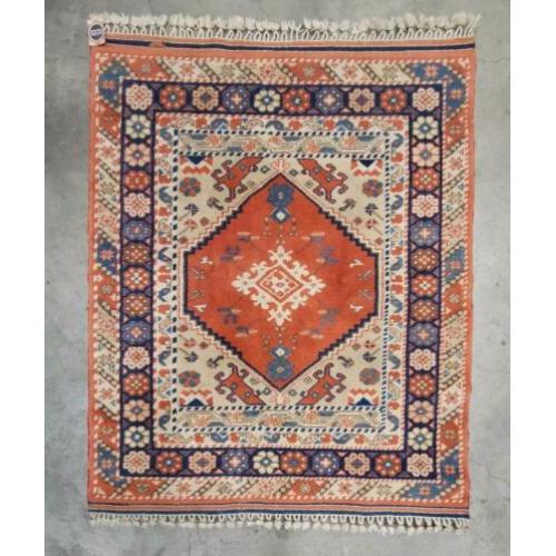 Handgeknoopt anatolia tapijt oranje blue Perzisch 128x155cm