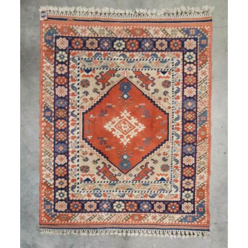 Handgeknoopt anatolia tapijt oranje blue Perzisch 128x155cm