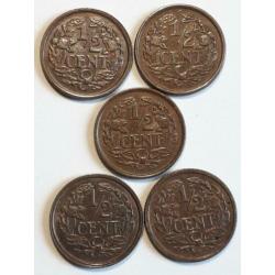 1/2 cent 1934-36-37-38-40 (3e Type) Wilhelmina (Setje 5X)