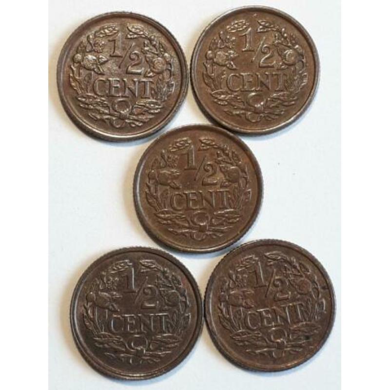 1/2 cent 1934-36-37-38-40 (3e Type) Wilhelmina (Setje 5X)