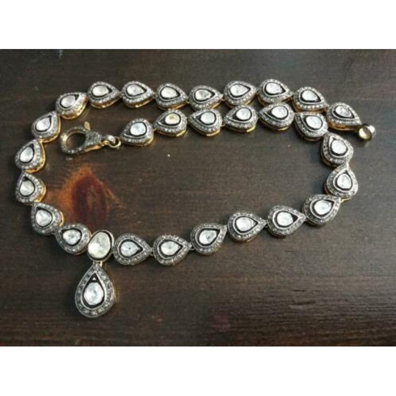 Zilveren goud ketting met ruwe diamant