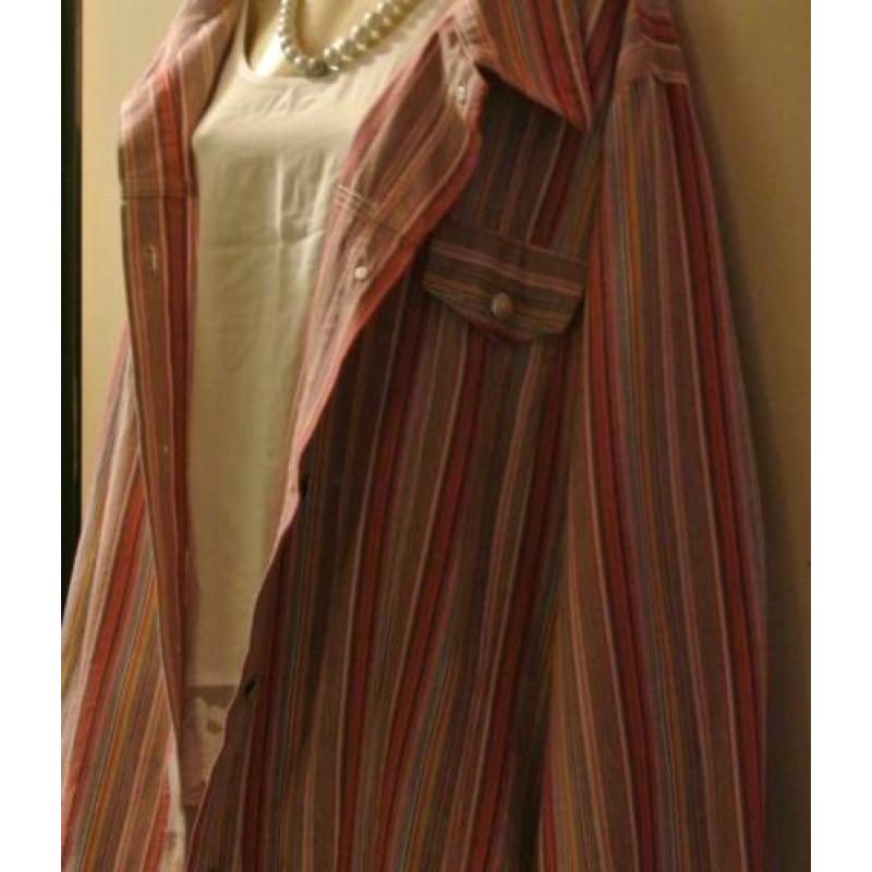 Ulla Popken blouse jasje rood wit geel blauw katoen Mt 58 60