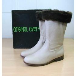 Every One leder beige halfhoge laarzen met omslag 37 NIEUW