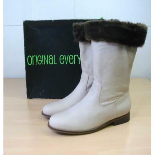 Every One leder beige halfhoge laarzen met omslag 37 NIEUW