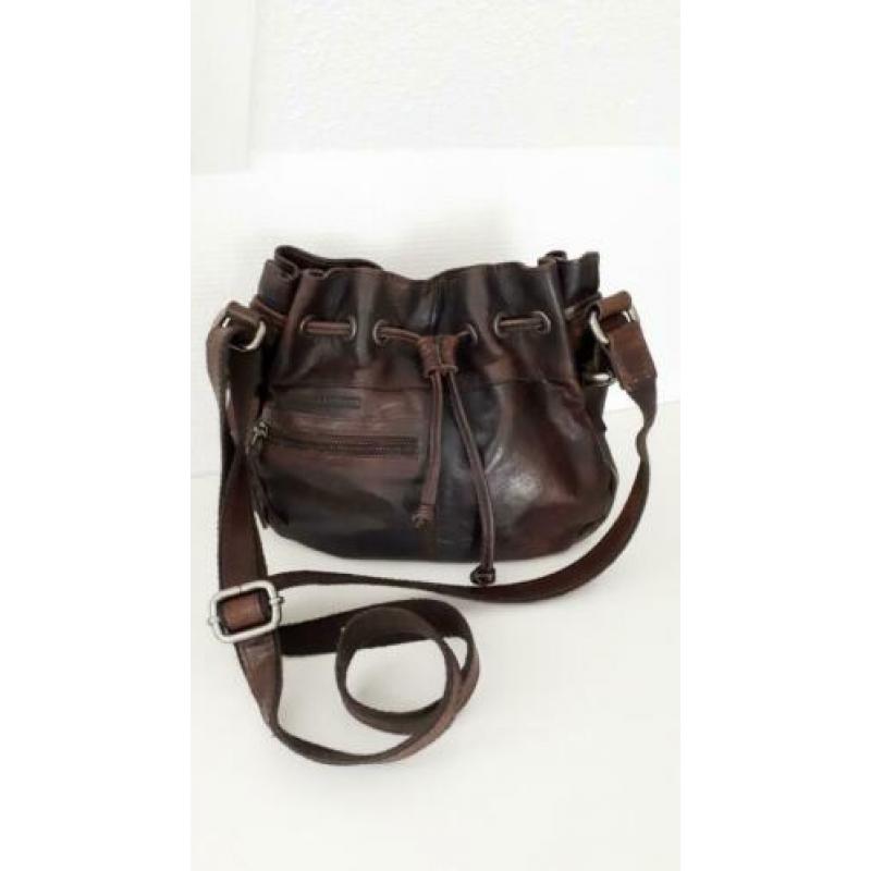Spikes & Sparrow bruin leren buidel/schoudertas ZGAN