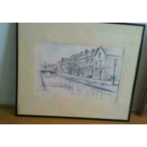 aquarel Alkmaar Verdronken Oord gesigneerd.