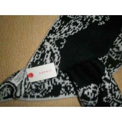 Sjaal Esprit zwart wit retro print NIEUW met kaartje