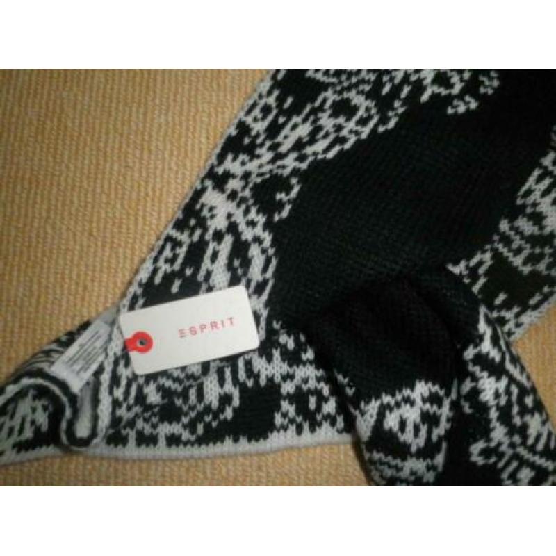 Sjaal Esprit zwart wit retro print NIEUW met kaartje