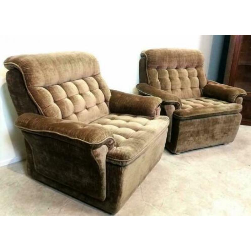 Fauteuils, 2 stuks, velourse stof, vintage