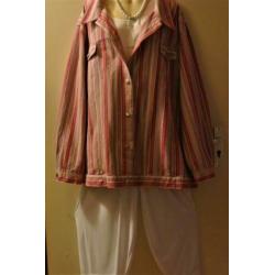 Ulla Popken blouse jasje rood wit geel blauw katoen Mt 58 60