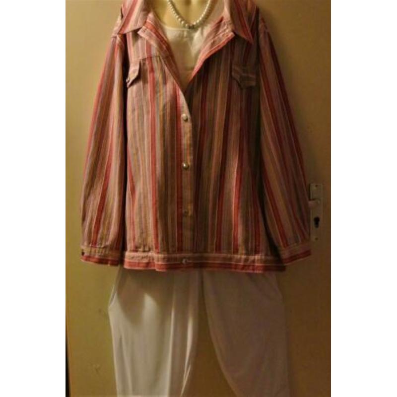 Ulla Popken blouse jasje rood wit geel blauw katoen Mt 58 60