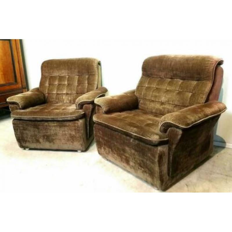 Fauteuils, 2 stuks, velourse stof, vintage