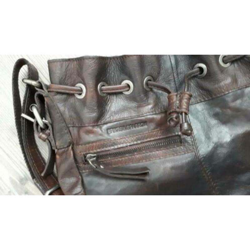 Spikes & Sparrow bruin leren buidel/schoudertas ZGAN