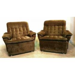 Fauteuils, 2 stuks, velourse stof, vintage