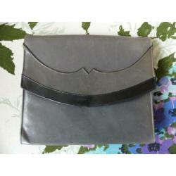 Grijs leren vintage damestas of clutch - netjes!