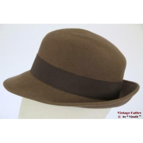 Vintage Dameshoed beige grijs vilt 56,5