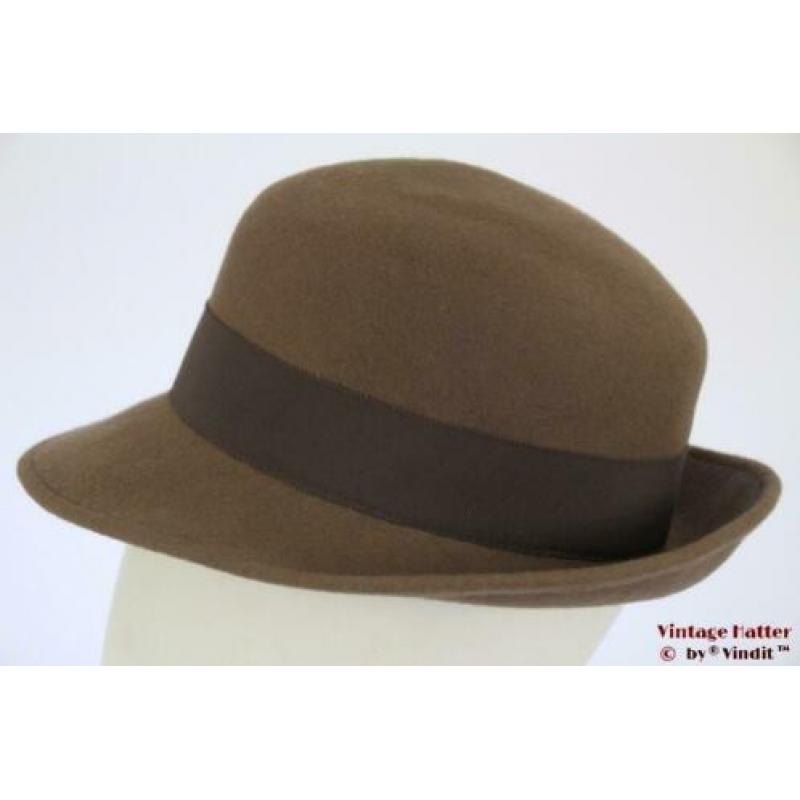Vintage Dameshoed beige grijs vilt 56,5
