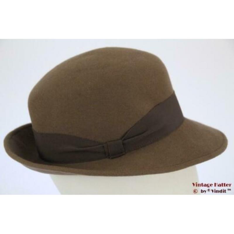 Vintage Dameshoed beige grijs vilt 56,5