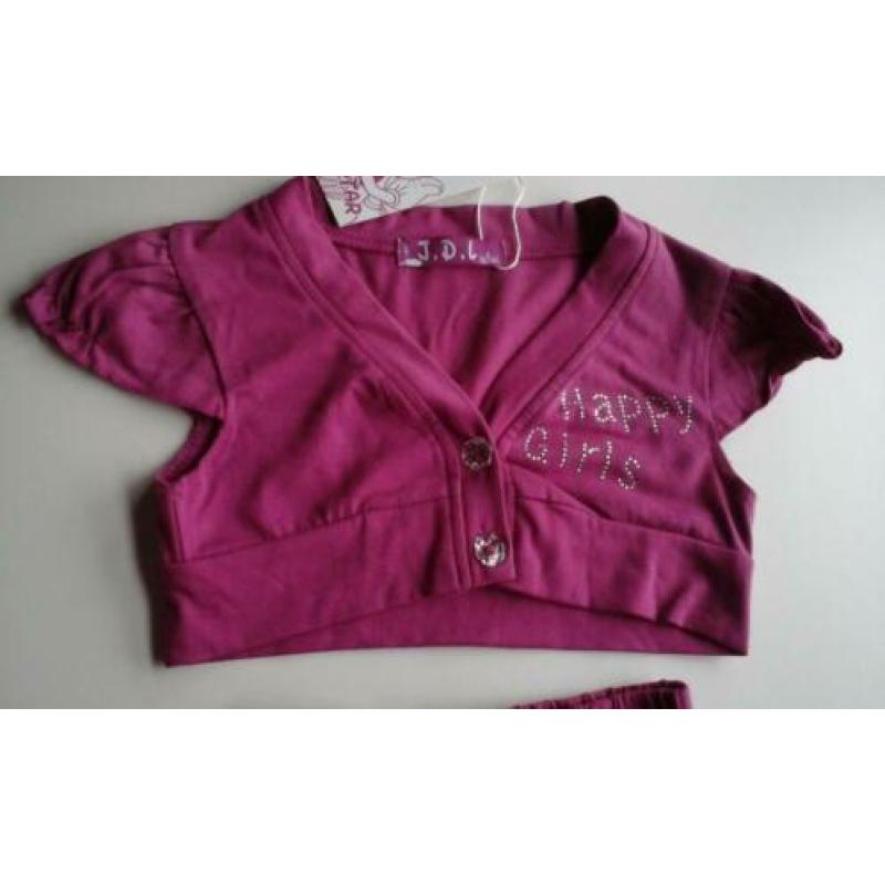 schattig roze setje van legging- topje-vestje (maat 96 –104)