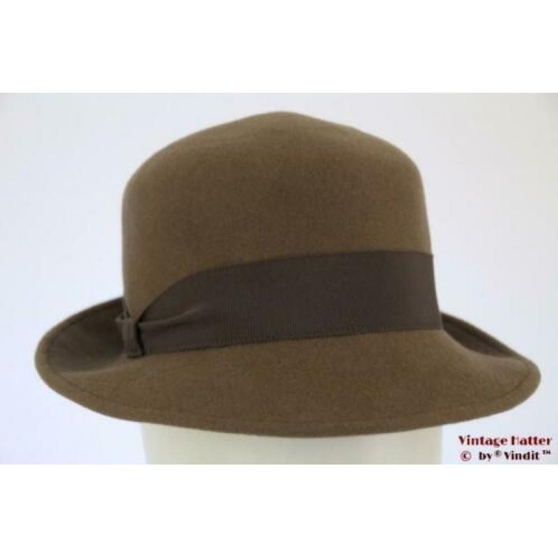 Vintage Dameshoed beige grijs vilt 56,5