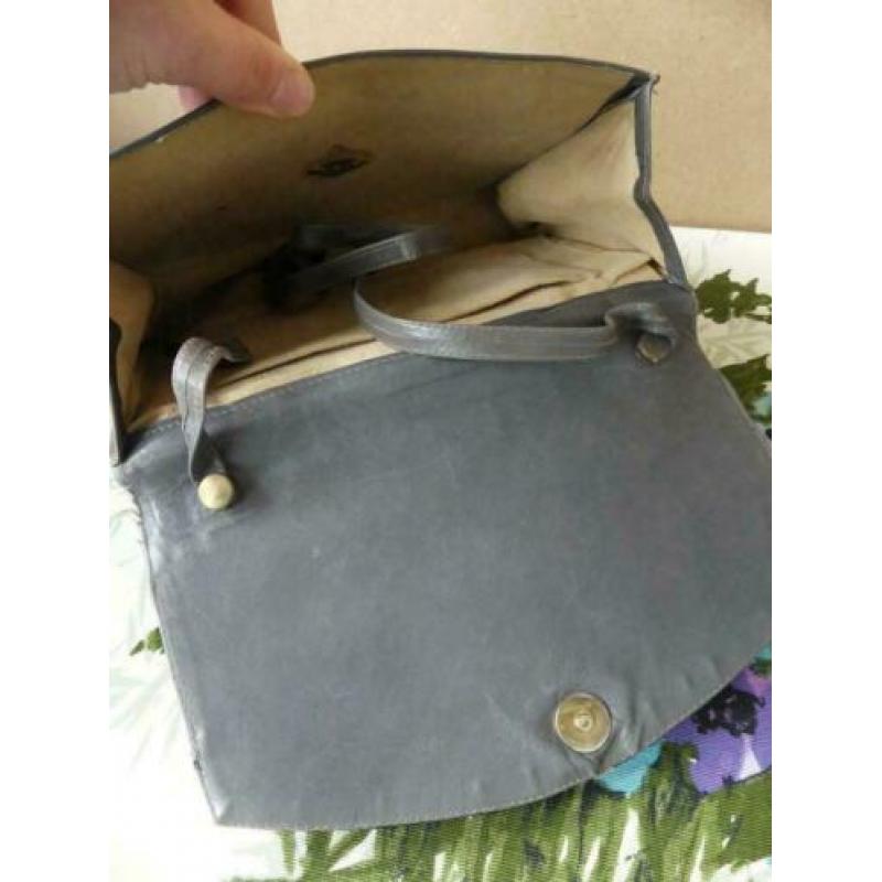 Grijs leren vintage damestas of clutch - netjes!