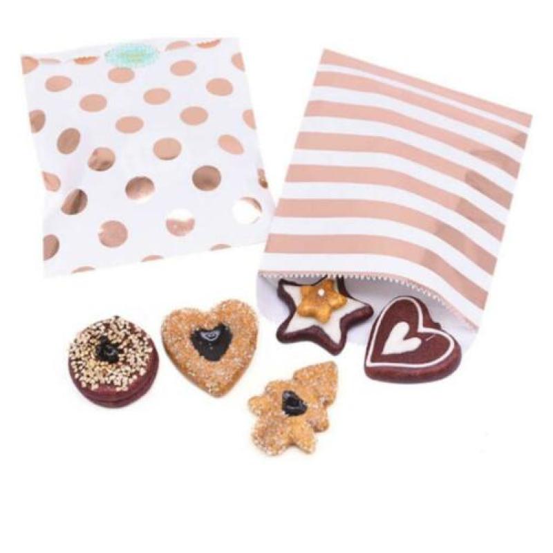 Traktatie zakjes - Uitdeelzakjes | Rosé Goud - Dots | Papier