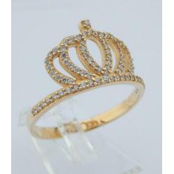 Prachtige 14 karaat Gouden Kroon Ring witte Saffieren M18.5