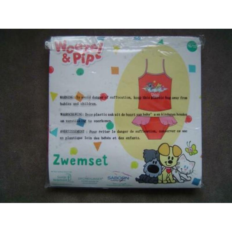 Woezel en Pip zwemset meisje nieuw rood/roze mt. 116-122