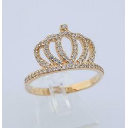 Prachtige 14 karaat Gouden Kroon Ring witte Saffieren M18.5