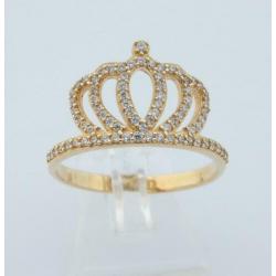 Prachtige 14 karaat Gouden Kroon Ring witte Saffieren M18.5