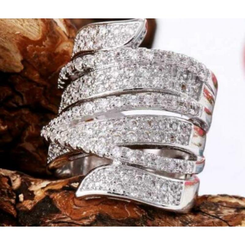 Grote 925 zilveren vleugels van angels ring met zirkonen
