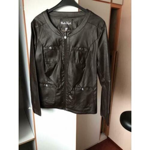 Leather looks jasje van polyurethane, bruin leer, maat 48
