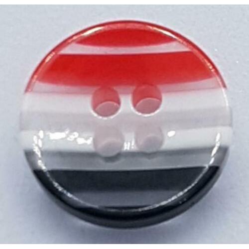 10 Ronde Gestreepte Knopen Zwart Wit Rood 12mm (E3)