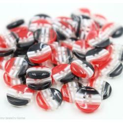 10 Ronde Gestreepte Knopen Zwart Wit Rood 12mm (E3)