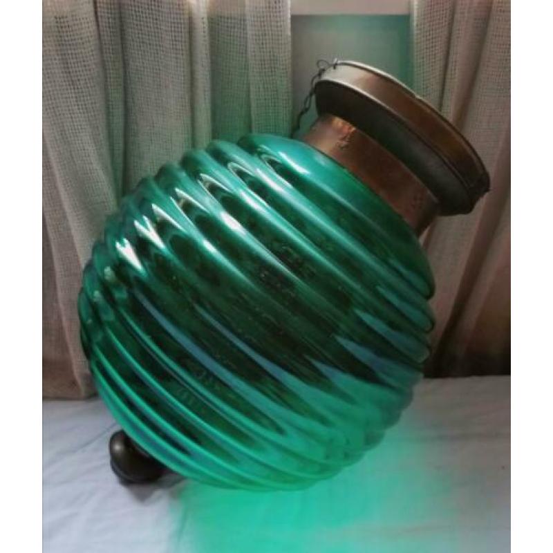 hanglamp antiek groen glas met koper