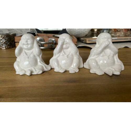 Horen zien zwijgen Buddha’s, wit, steen