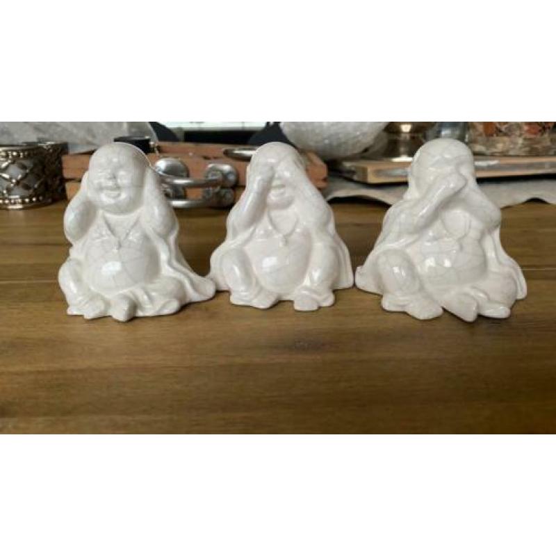 Horen zien zwijgen Buddha’s, wit, steen