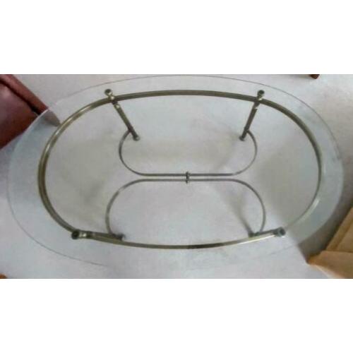 Salontafel glasplaat met onderstel van messing